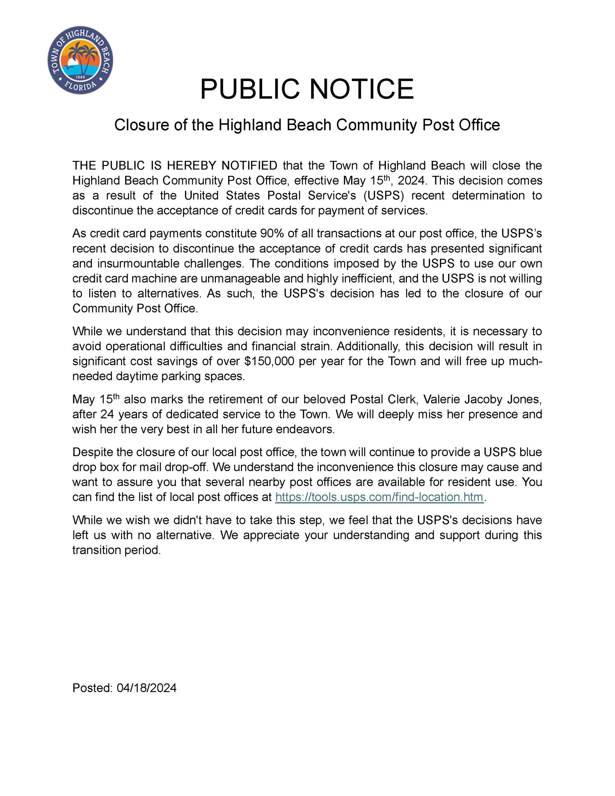 Public Notice - CPO Closure